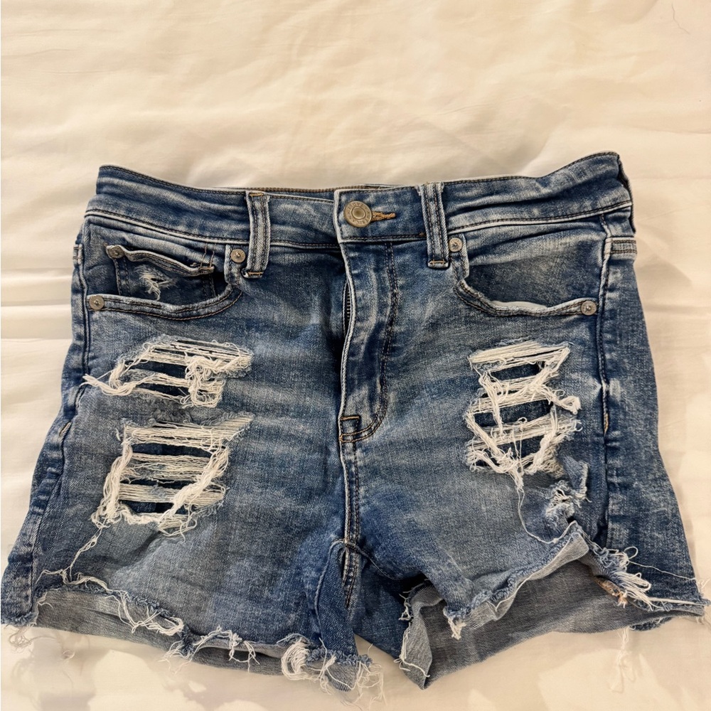 American Eagle Outfitters Blue Distressed Jean Shorts
